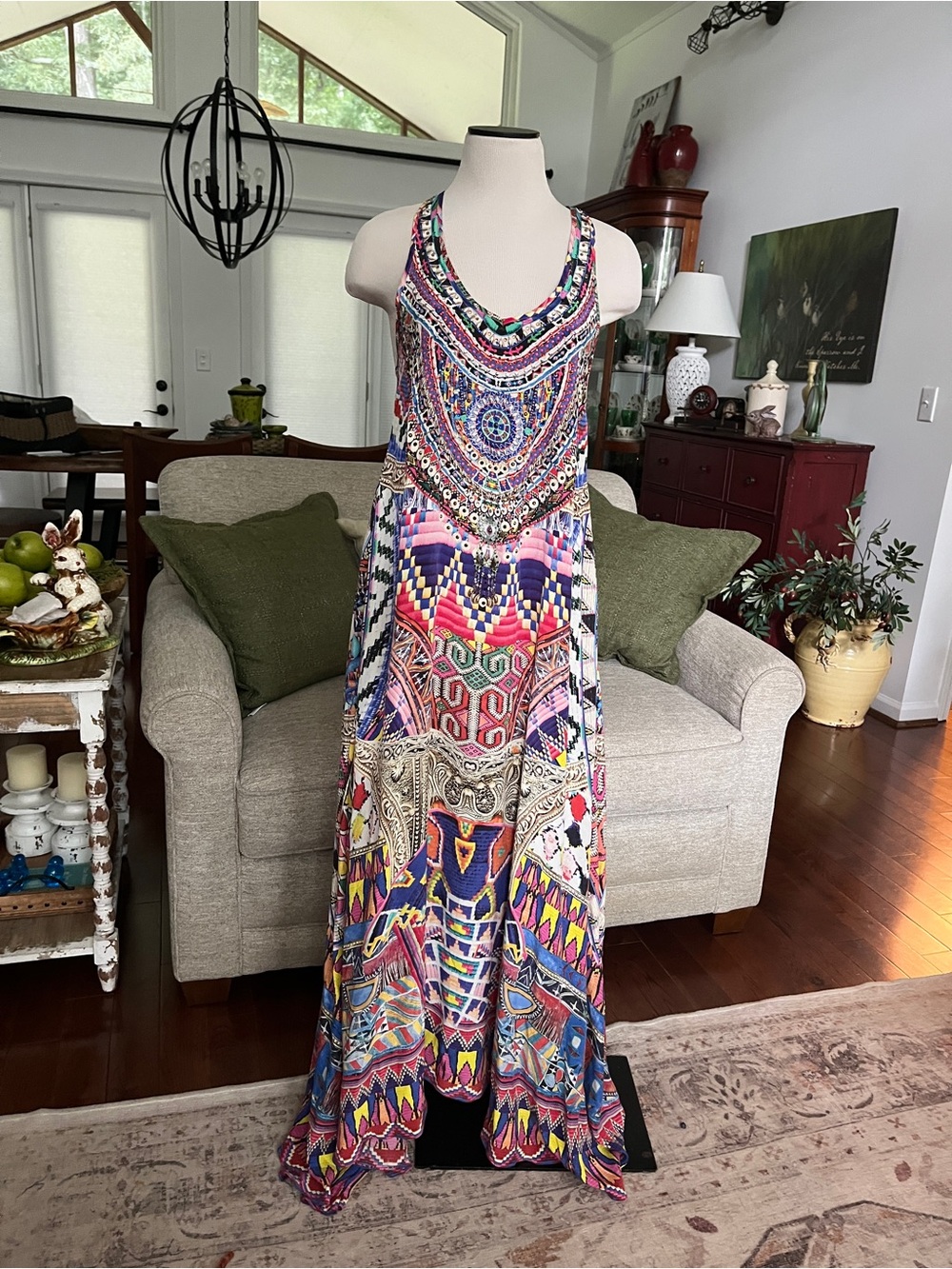 CAMILLA DREAM WEAVERS RACERBACK DRESS 100% SILK CRYSTAL BEADING AS NEW SIZE S